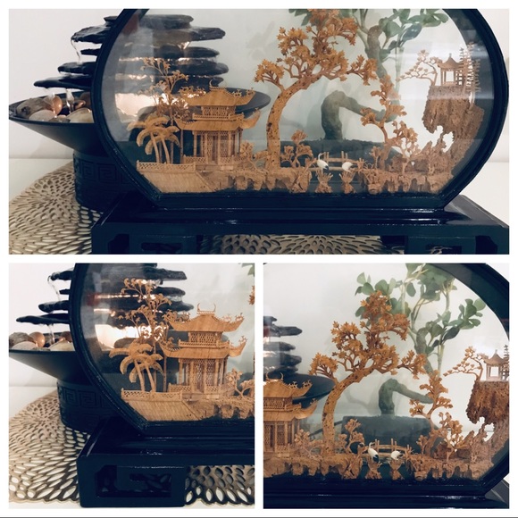 Other - 3D Chinese Cork Carving on black lacquer stand